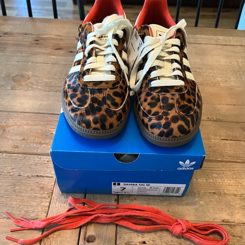 Adidas Samba OG Leopard Print Sneakers with Red Accents